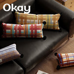 Lumbar Pillow Cover Woven Plaid Hidden Zipper & Reinforced Seams