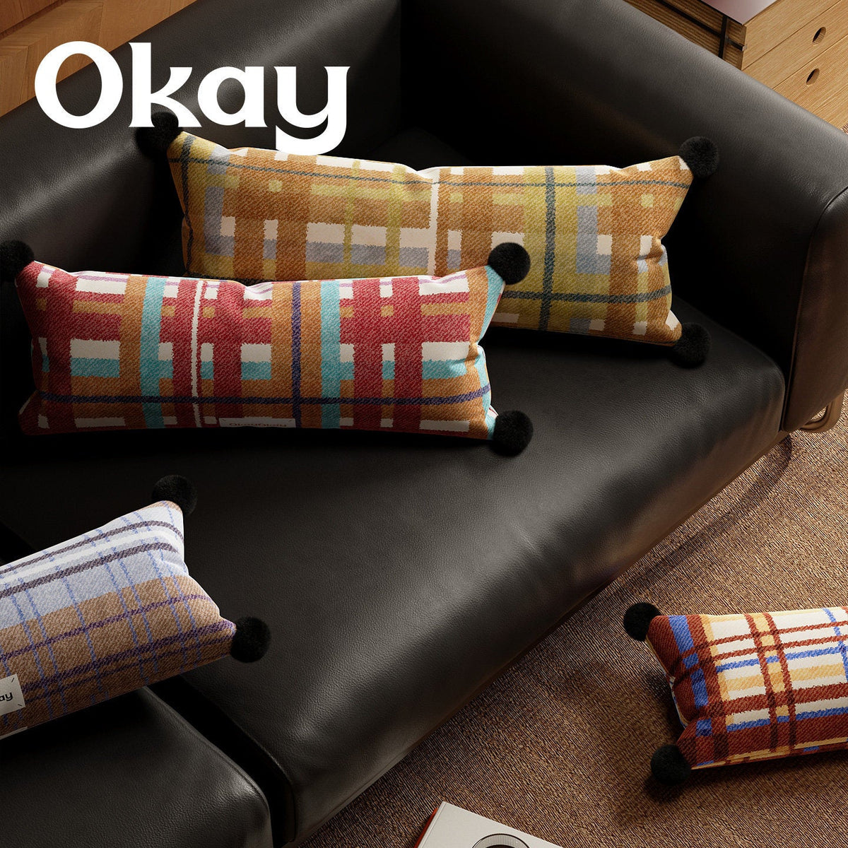 Lumbar Pillow Cover Woven Plaid Hidden Zipper & Reinforced Seams