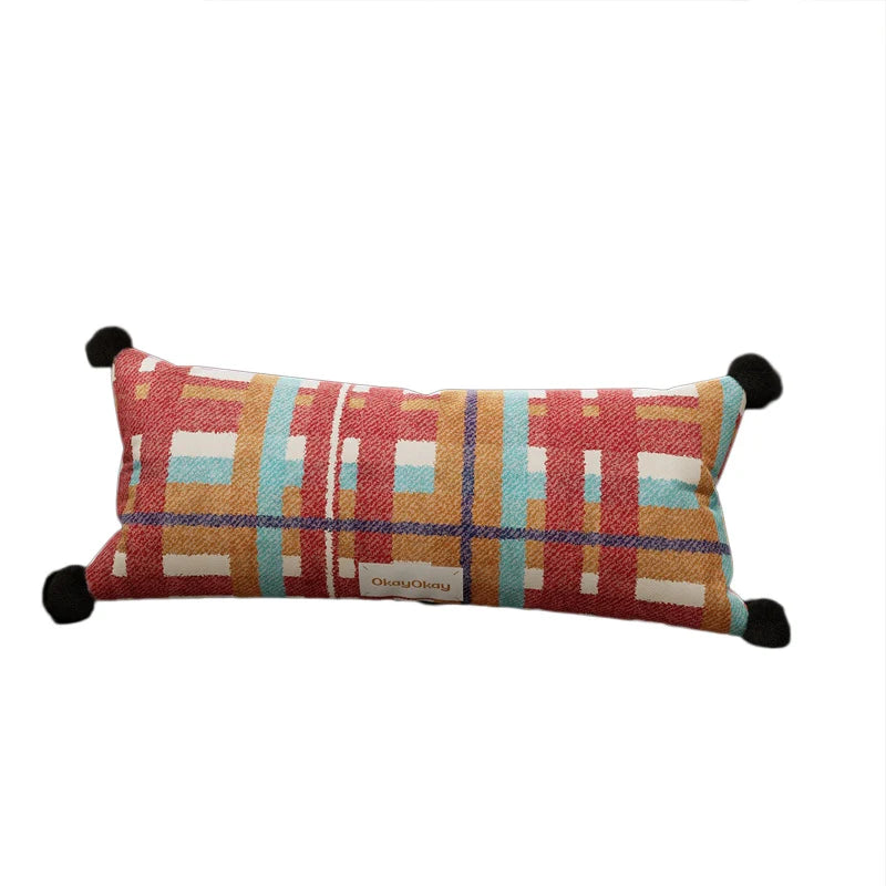 Lumbar Pillow Cover Woven Plaid Hidden Zipper & Reinforced Seams