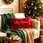 Lumbar Pillow Embroidered Holiday Satin & Hypoallergenic Insert