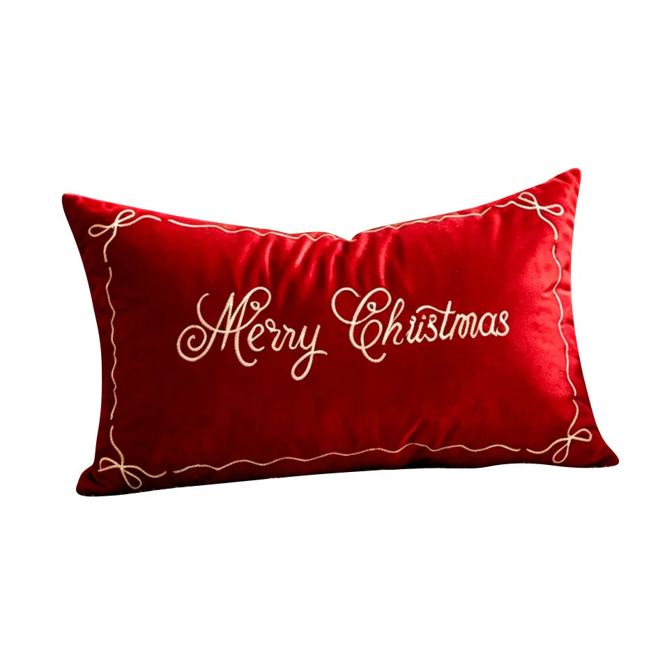 Lumbar Pillow Embroidered Holiday Satin & Hypoallergenic Insert