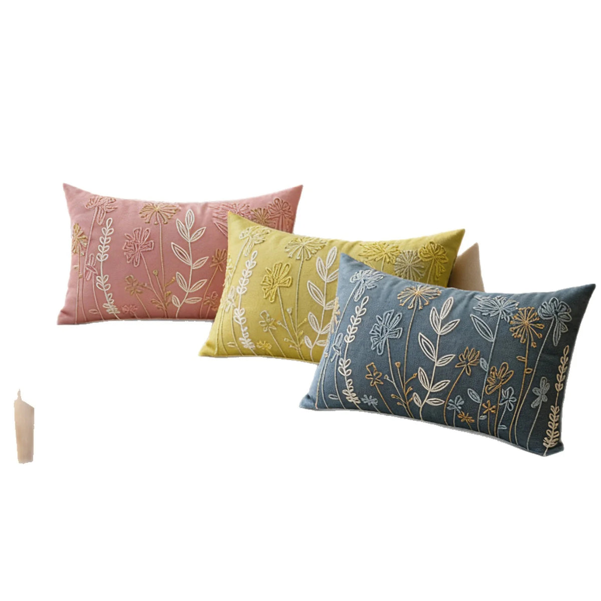 Lumbar Pillow Embroidered Velvet Removable Cover Hypoallergenic Insert