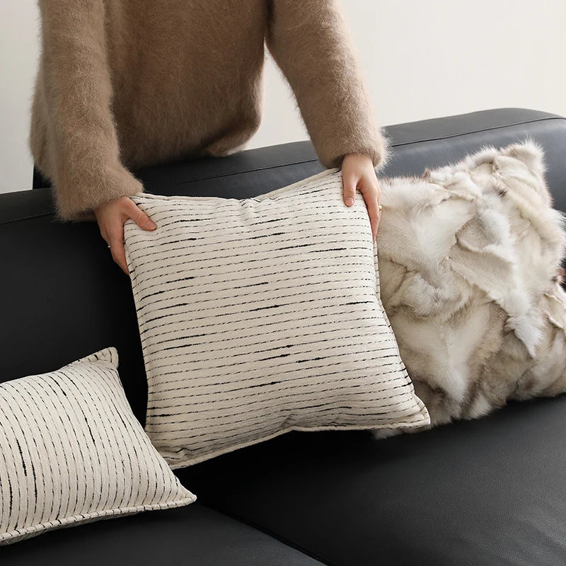 Lumbar Pillow Linen-Like Texture Structured Support Removable Zipper Cover