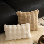 Lumbar Pillow Plush Faux Fur Wavy Quilted 30x50 cm