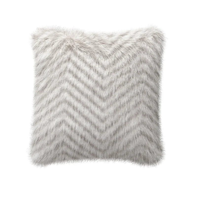 Lumbar Pillow Plush Faux Fur Wavy Quilted 30x50 cm
