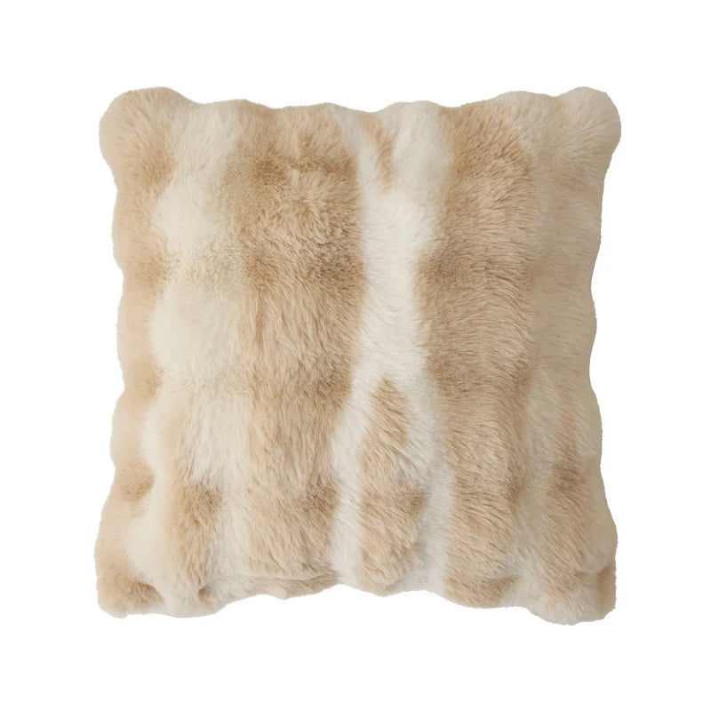 Lumbar Pillow Plush Faux Fur Wavy Quilted 30x50 cm