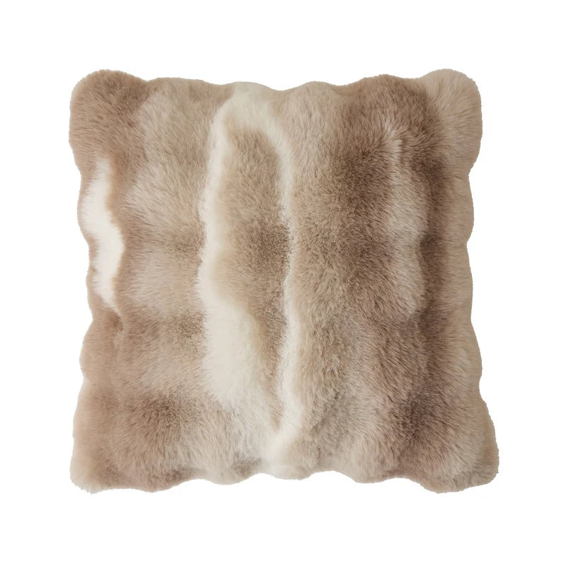 Lumbar Pillow Plush Faux Fur Wavy Quilted 30x50 cm