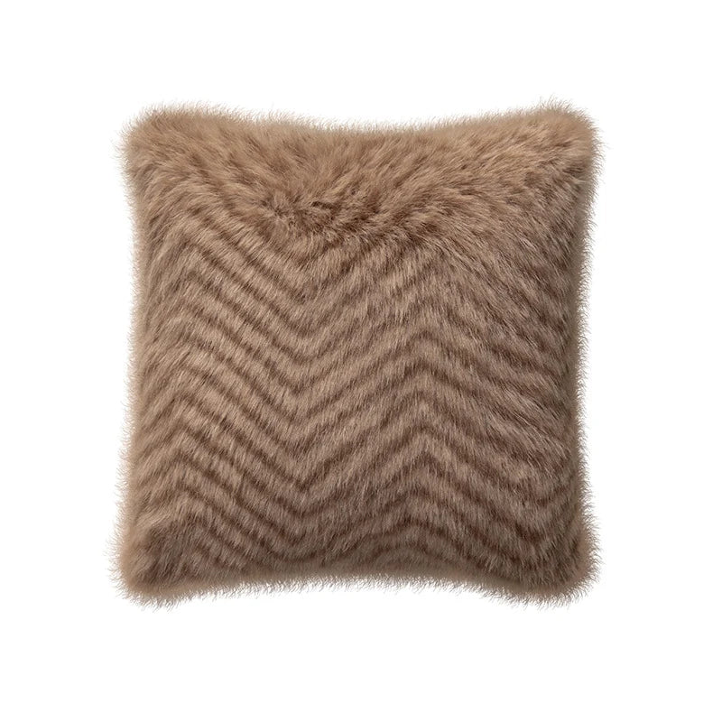 Lumbar Pillow Plush Faux Fur Wavy Quilted 30x50 cm