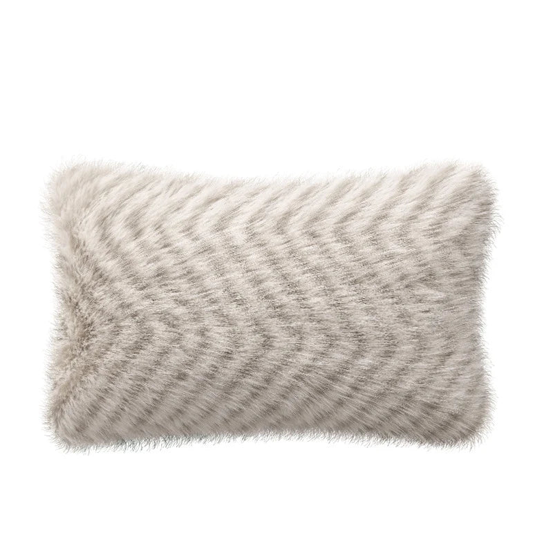 Lumbar Pillow Plush Faux Fur Wavy Quilted 30x50 cm