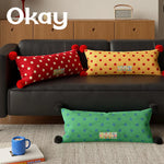 Lumbar Pillow Polka Dot & Pom-Poms Removable Woven Cover