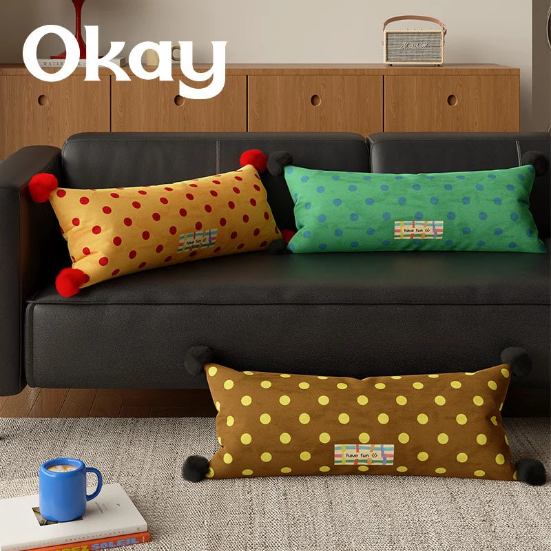 Lumbar Pillow Polka Dot & Pom-Poms Removable Woven Cover