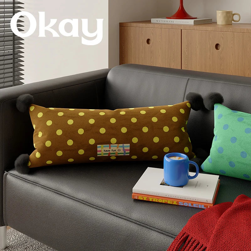 Lumbar Pillow Polka Dot & Pom-Poms Removable Woven Cover
