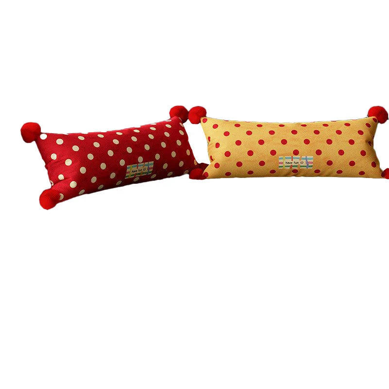 Lumbar Pillow Polka Dot & Pom-Poms Removable Woven Cover
