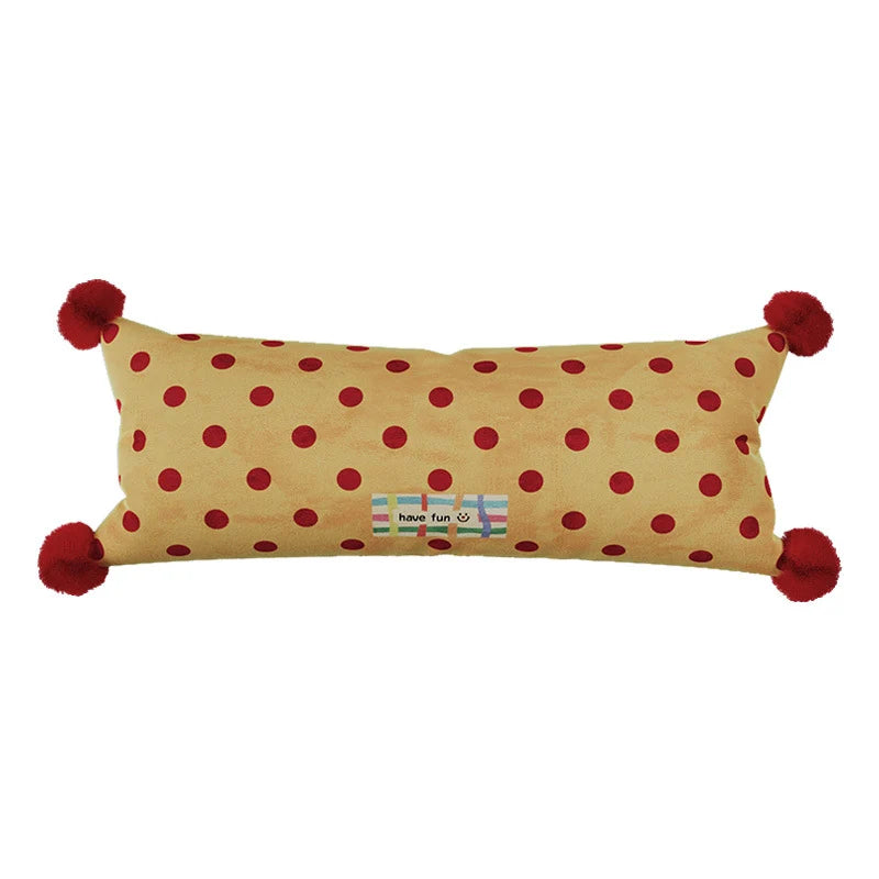 Lumbar Pillow Polka Dot & Pom-Poms Removable Woven Cover
