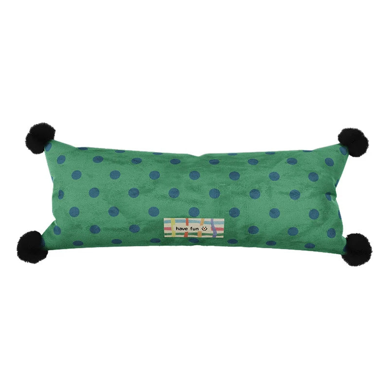 Lumbar Pillow Polka Dot & Pom-Poms Removable Woven Cover