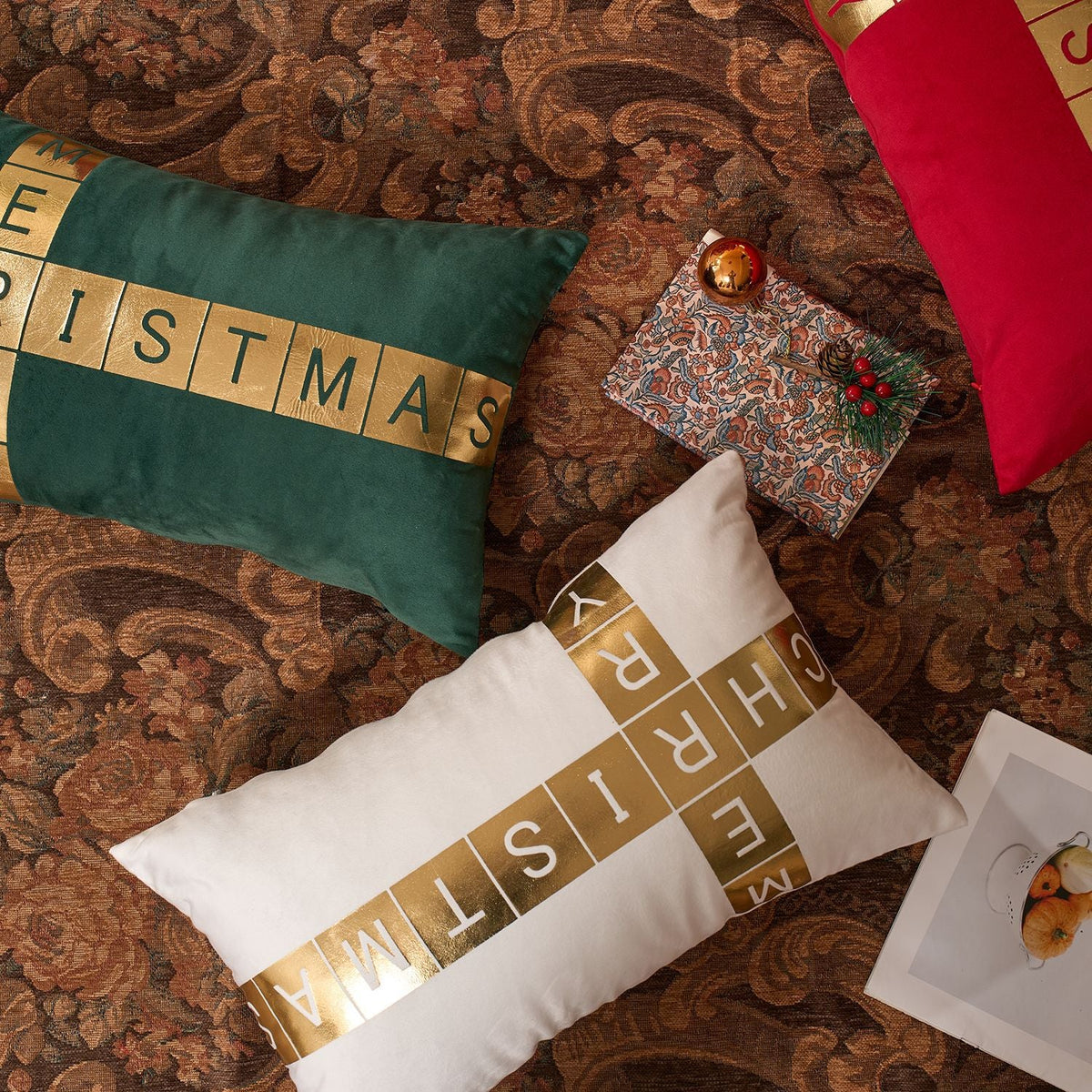Lumbar Pillow Velvet Foil-Block Print & Down-Alternative Insert
