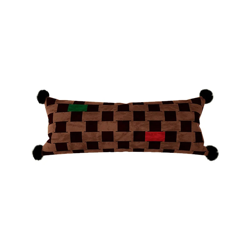Lumbar Pillow Velvet Jacquard Checkerboard 12 x 28