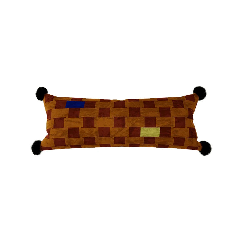 Lumbar Pillow Velvet Jacquard Checkerboard 12 x 28