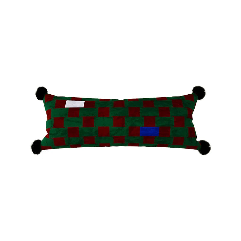 Lumbar Pillow Velvet Jacquard Checkerboard 12 x 28