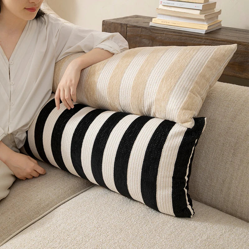 Lumbar Pillow Woven Striped Cover Hypoallergenic Fill