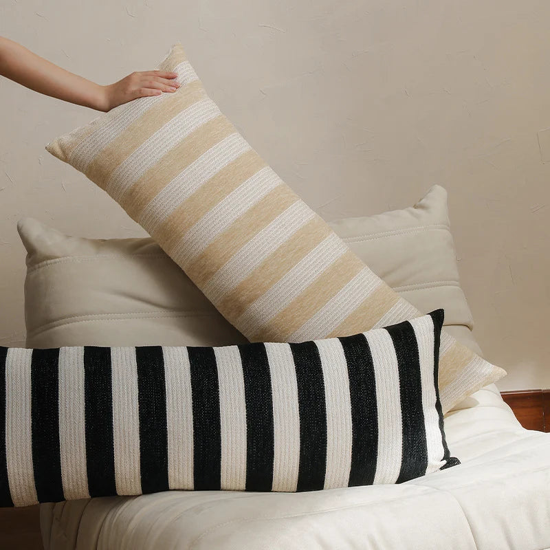 Lumbar Pillow Woven Striped Cover Hypoallergenic Fill