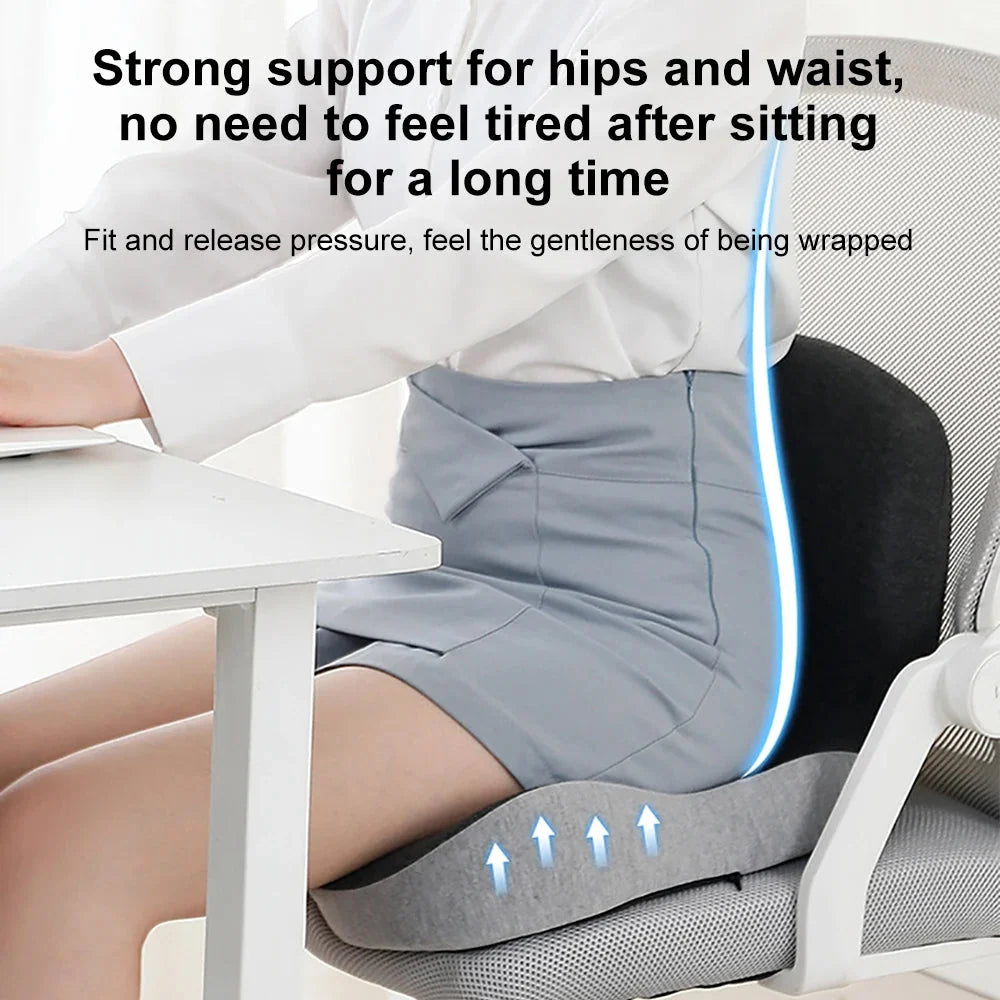 Lumbar Seat Cushion Ergonomic L-Shaped Memory Foam Removable Cover