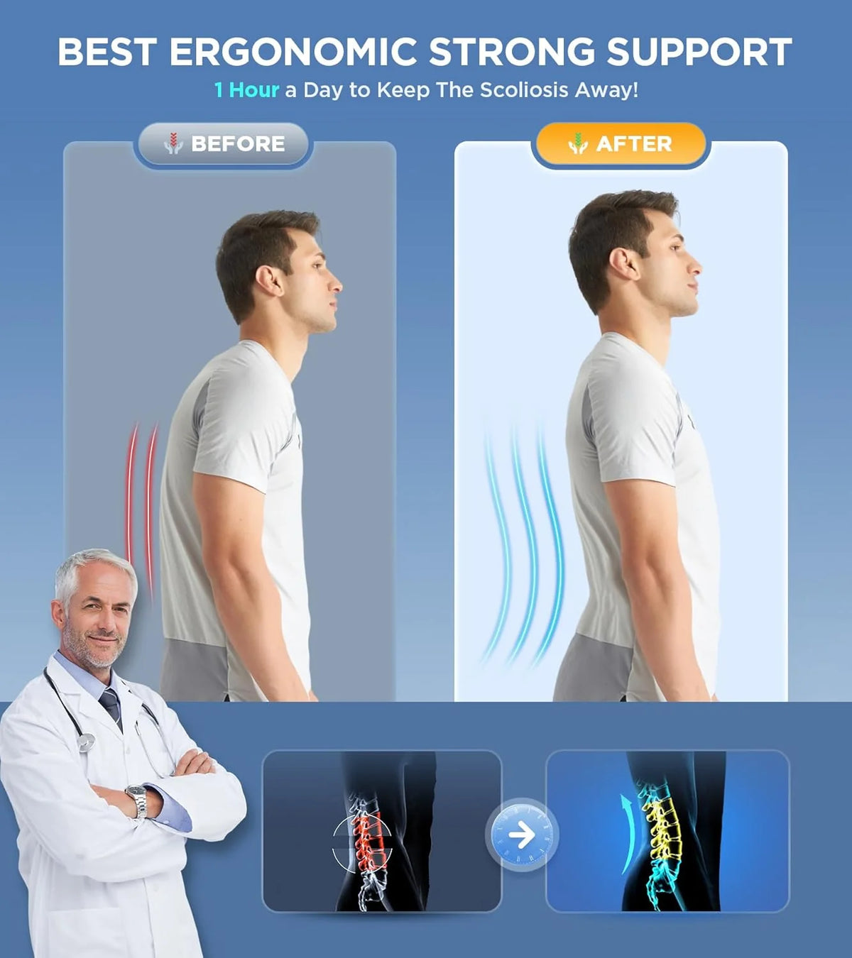 Lumbar Support Belt Adjustable 3D Massage Breathable Mesh