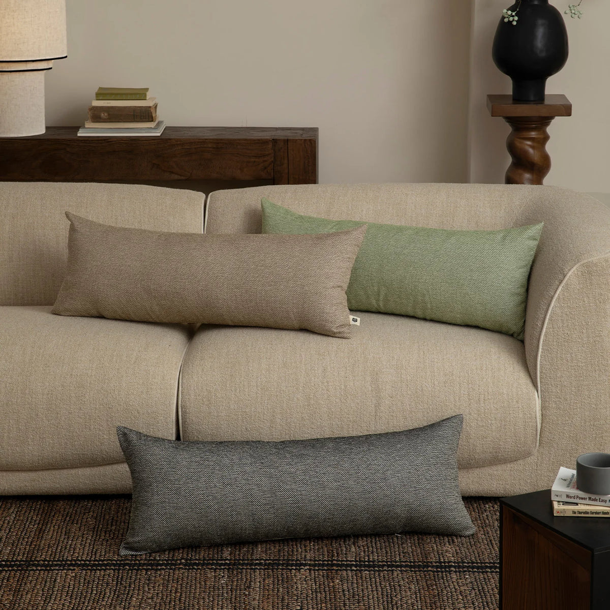 Lumbar Support Pillow Ergonomic Contour Removable Linen-Look Cover