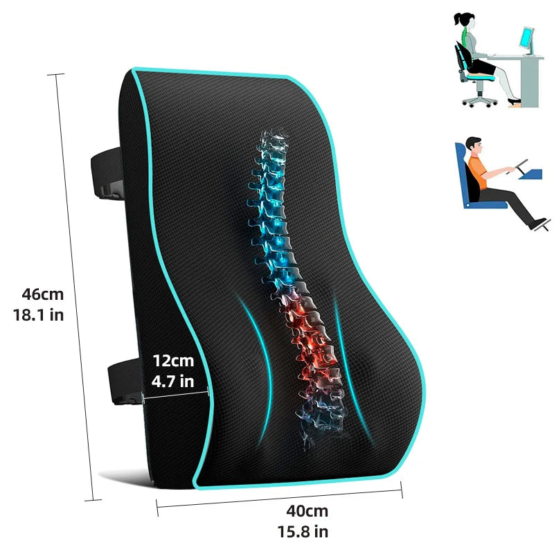 Lumbar Support Pillow Memory Foam Adjustable Straps Ergonomic Back Support