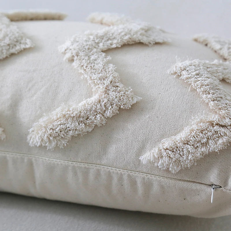 Lumbar Throw Pillow Hand-Tufted Oversized Tassels Removable Cotton Cover