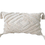 Lumbar Throw Pillow Hand-Tufted Oversized Tassels Removable Cotton Cover