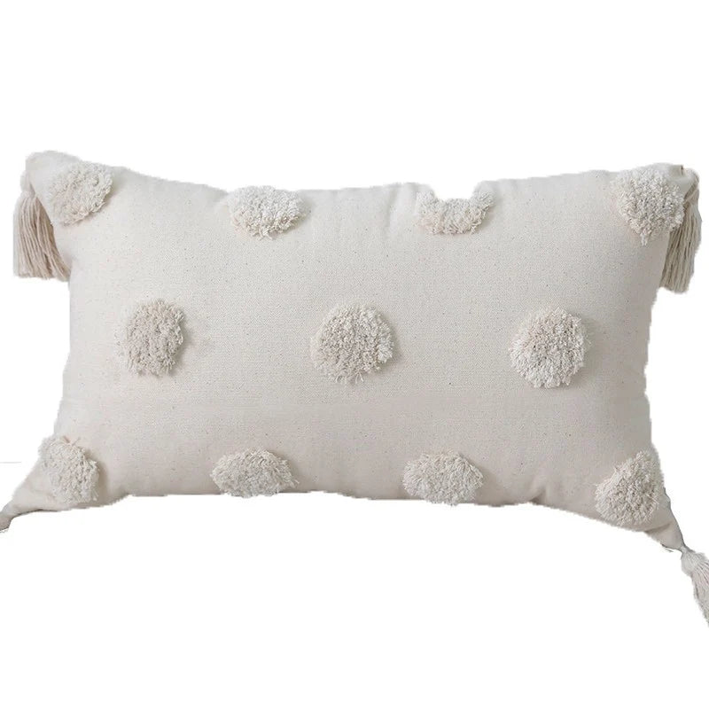 Lumbar Throw Pillow Hand-Tufted Oversized Tassels Removable Cotton Cover