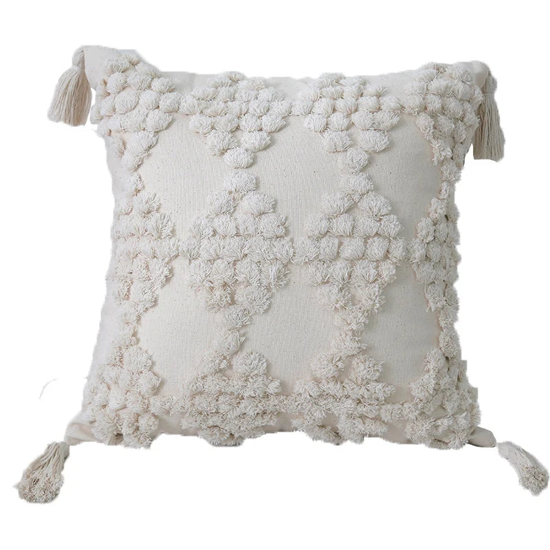 Lumbar Throw Pillow Hand-Tufted Oversized Tassels Removable Cotton Cover