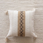 Lumbar Throw Pillow Handwoven Jute Stripe Tassel Corners