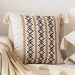 Lumbar Throw Pillow Handwoven Jute Stripe Tassel Corners
