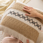 Lumbar Throw Pillow Handwoven Jute Stripe Tassel Corners