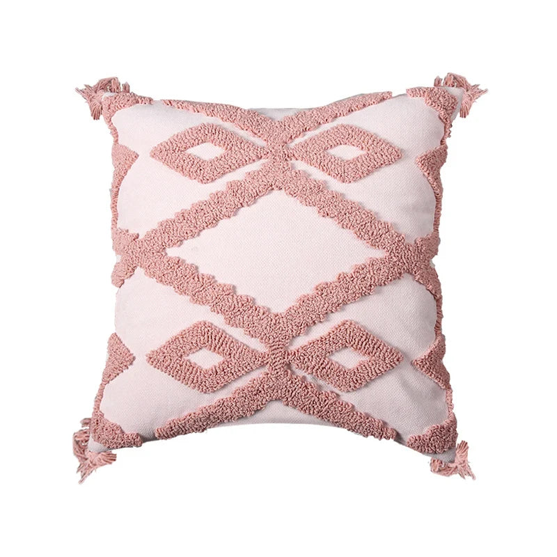 Lumbar Throw Pillow Linen-Blend Tufted Crochet Removable Cover