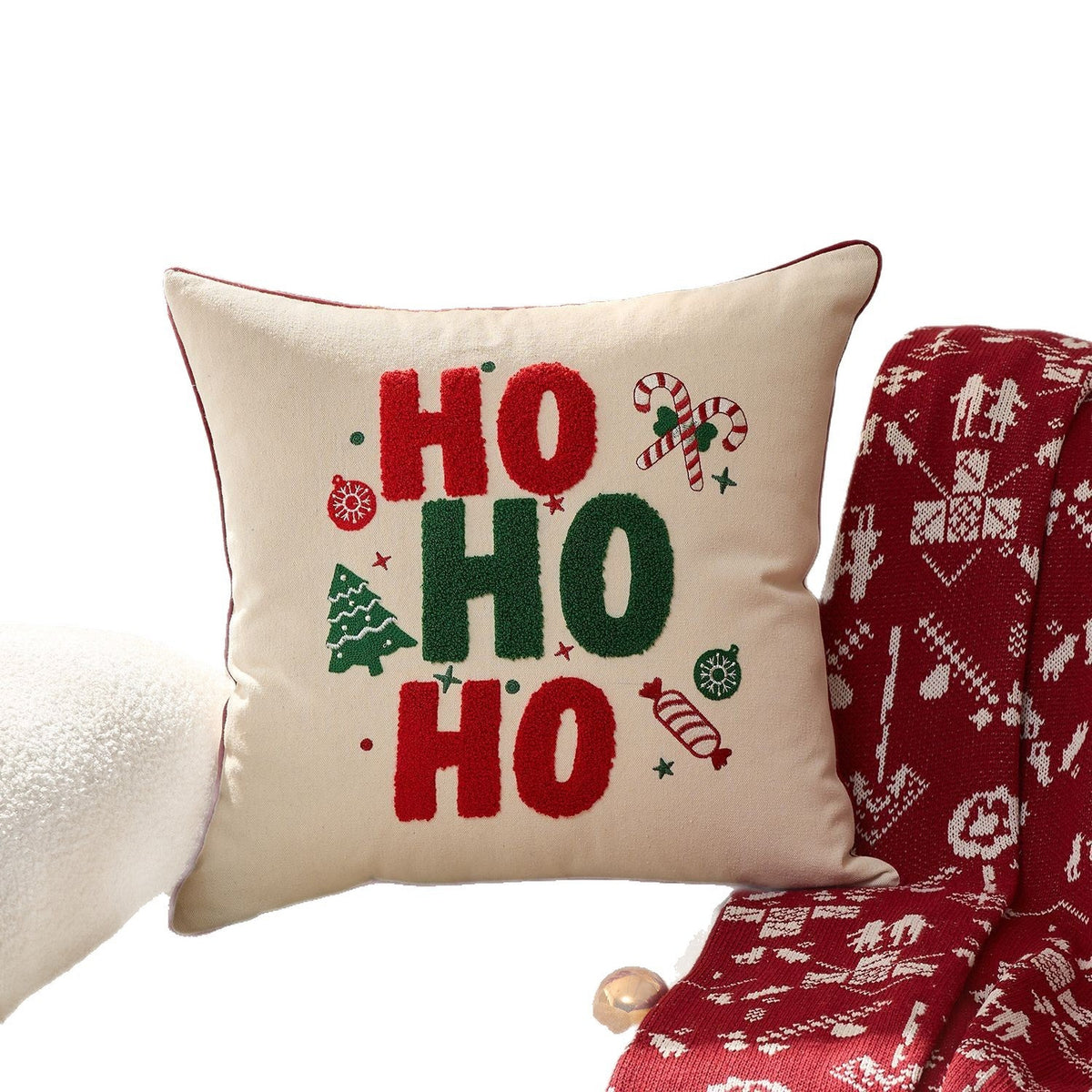 Lumbar Throw Pillow Tufted Chenille Woven Cover & Piped Edge