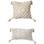 Lumbar Throw Pillow Woven Cotton Tufted Diamond & Tassels