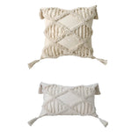 Lumbar Throw Pillow Woven Cotton Tufted Diamond & Tassels