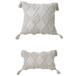 Lumbar Throw Pillow Woven Cotton Tufted Diamond & Tassels