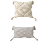 Lumbar Throw Pillow Woven Cotton Tufted Diamond & Tassels
