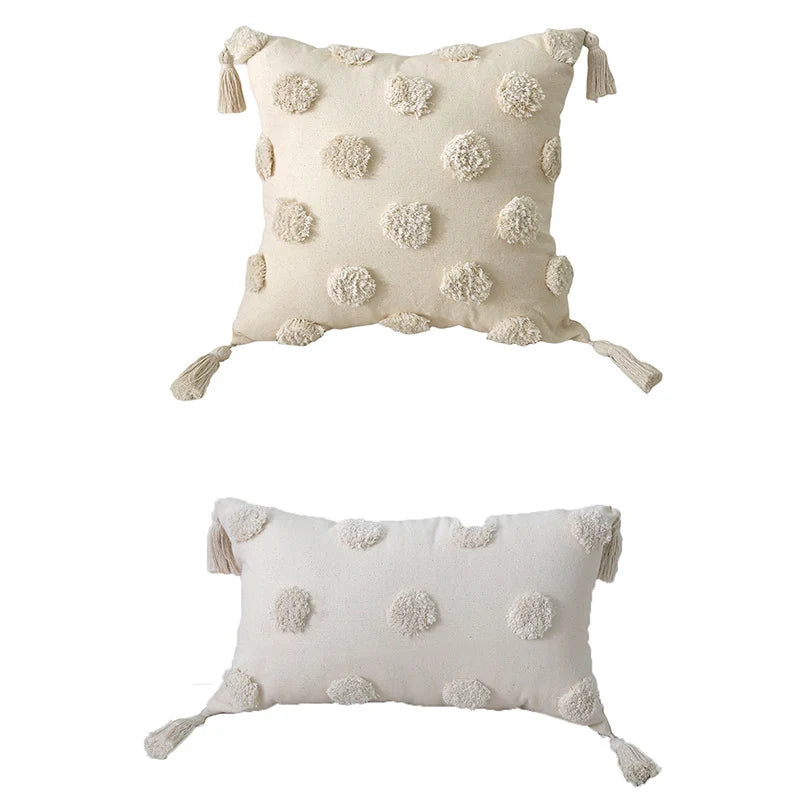 Lumbar Throw Pillow Woven Cotton Tufted Diamond & Tassels
