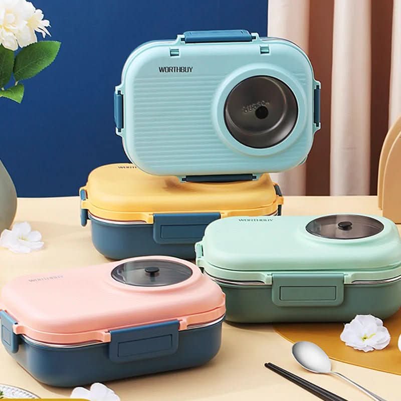 Lunch Box Leak-Proof Lid Stainless Steel 3 Compartments