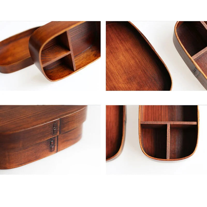 Lunch Box Wooden Removable Divider Secure Strap