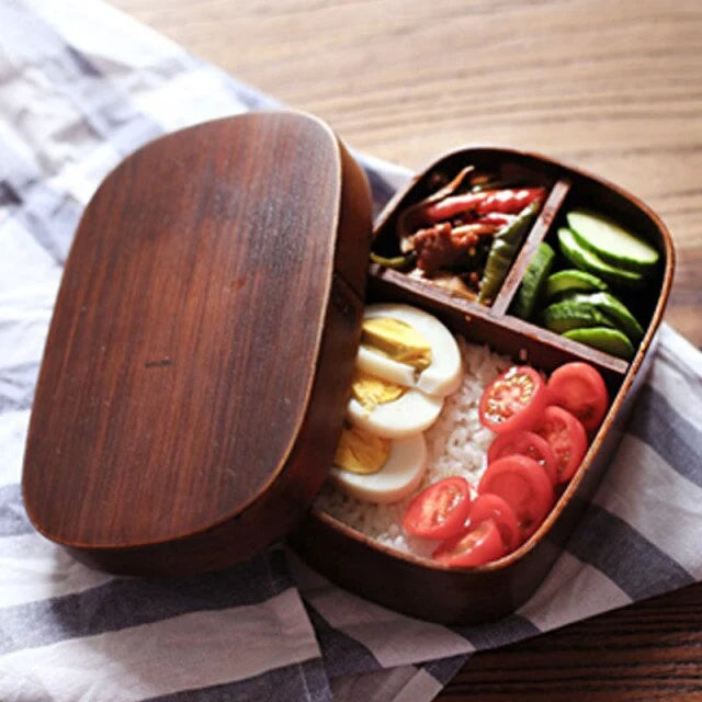 Lunch Box Wooden Removable Divider Secure Strap