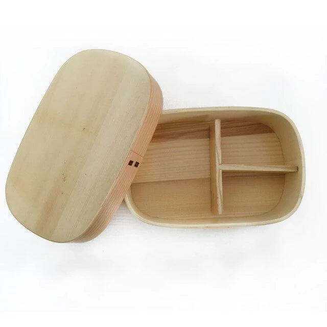 Lunch Box Wooden Removable Divider Secure Strap