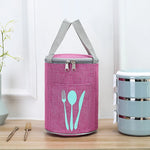Lunch Cooler Bag Insulated Cylindrical Design Front Cutlery Pocket