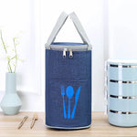 Lunch Cooler Bag Insulated Cylindrical Design Front Cutlery Pocket