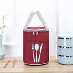 Lunch Cooler Bag Insulated Cylindrical Design Front Cutlery Pocket
